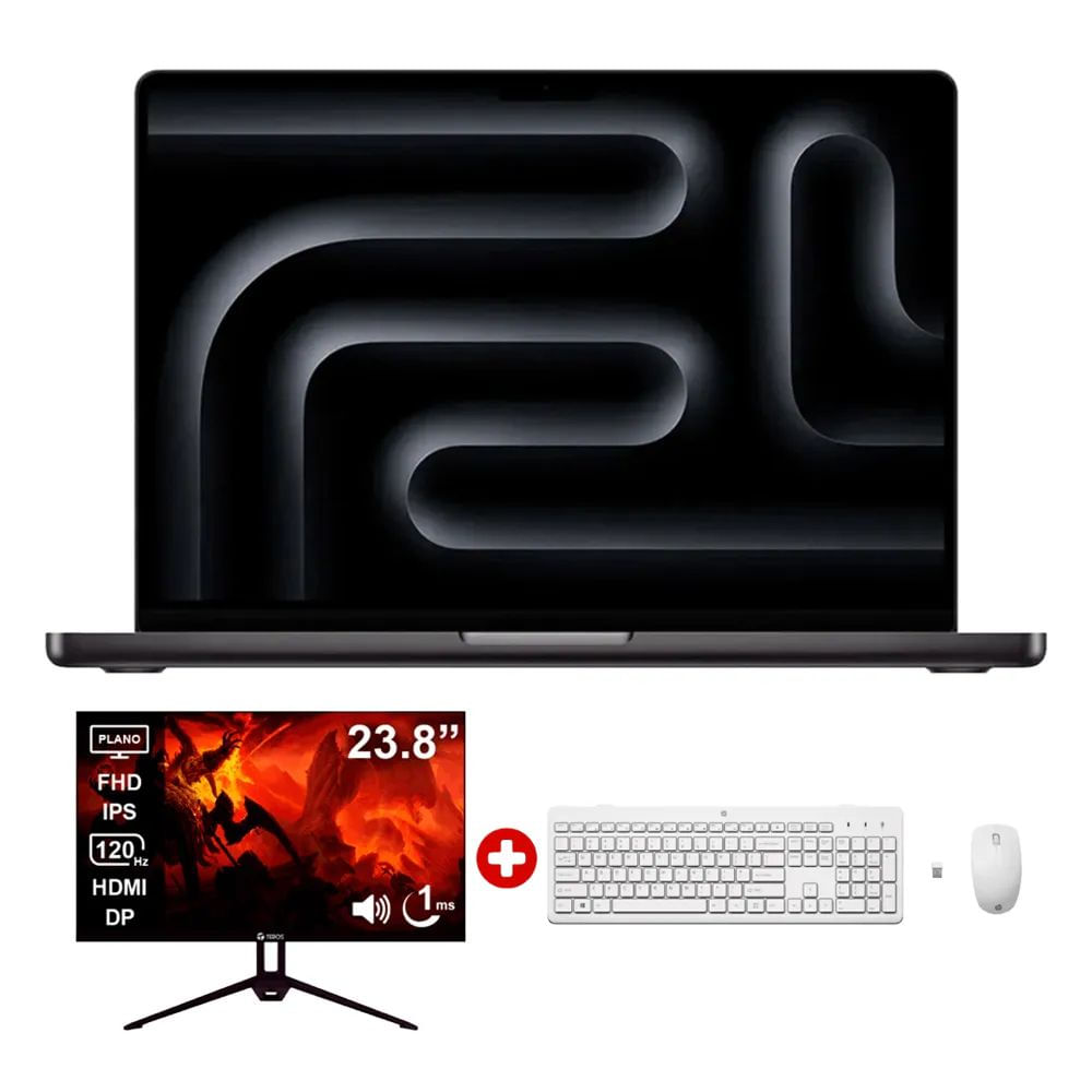 Imagen 1 del producto MacBook Pro 14"" Chip M5, 1TB SSD, 16GB RAM, macOS, teclado español, negro espacial + Monitor LED 24"" + Teclado + Mouse